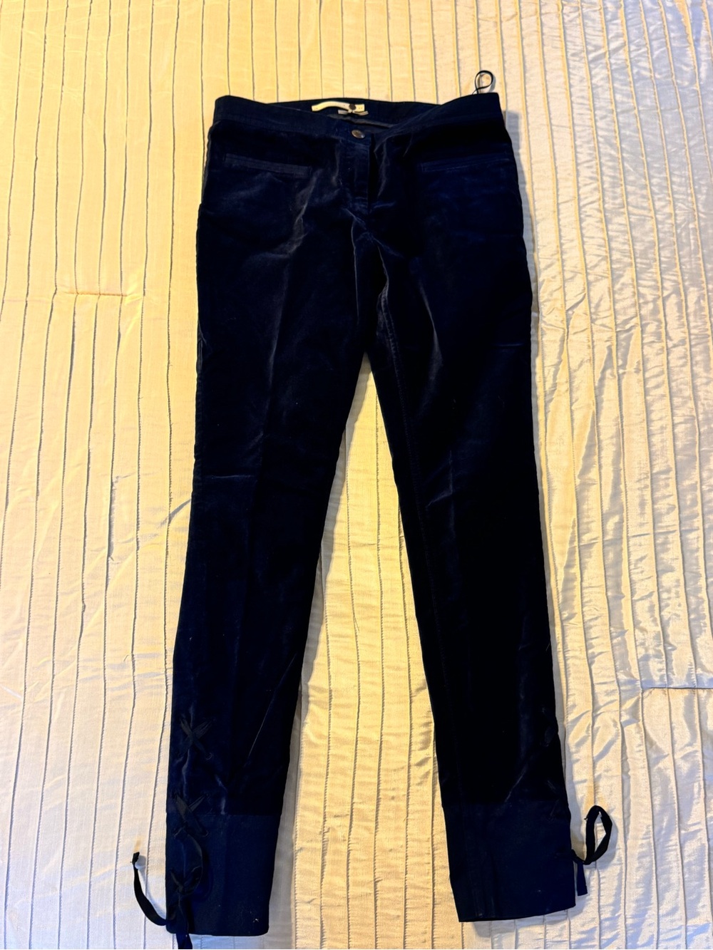 leifsdottir Navy Cropped Velvet Ankle Pants